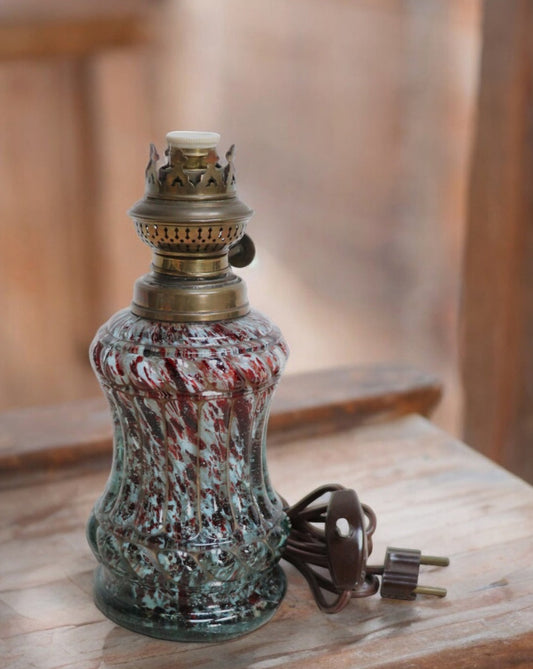 1920s Antique Clichy Glass Oil Lamp with Electric Modification