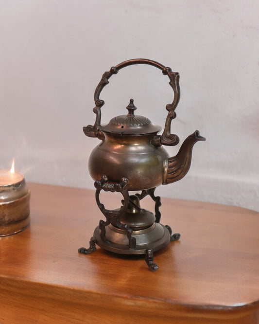 Vintage Mid-20th Century Brass Tilting Hinged Lid Tea Pot Set