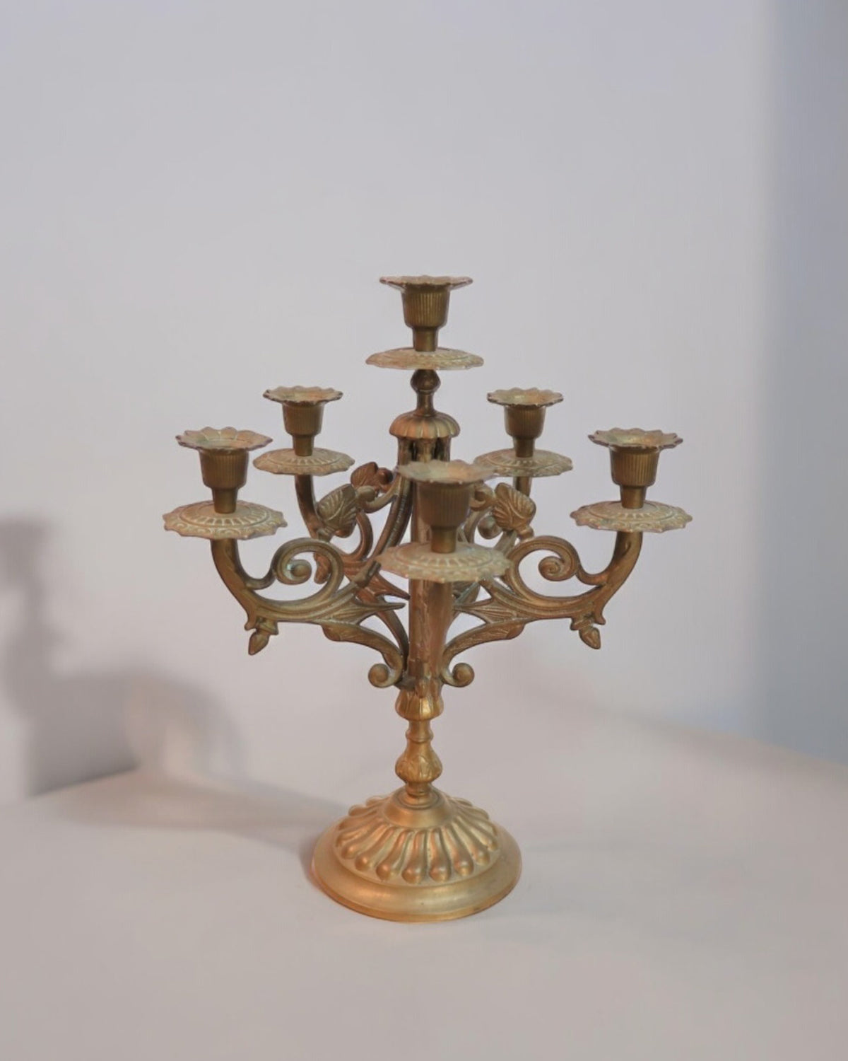 Vintage 1970s Italian 6-Arm Brass Candelabra in Baroque Style