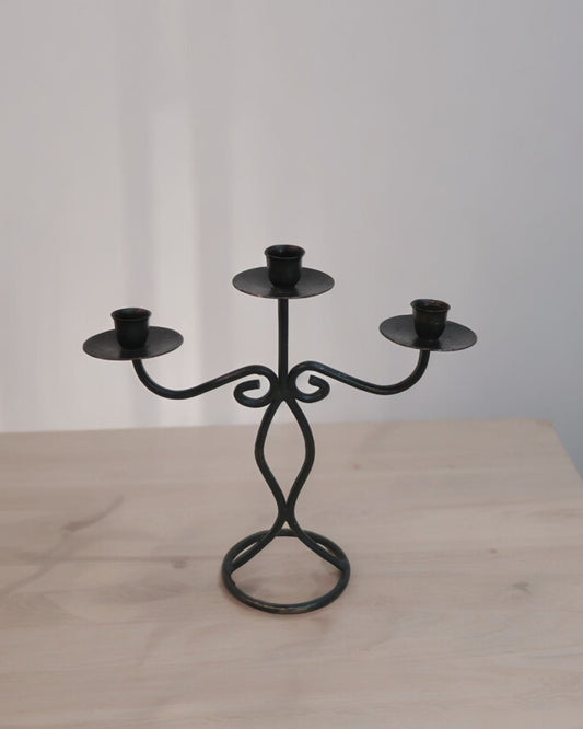 Vintage 1970s Cast Iron Candelabra with 3 Stands