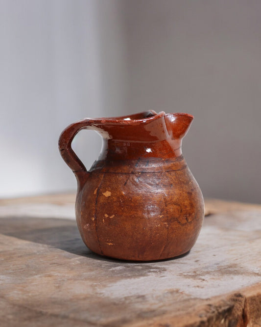 Vintage Mid 20th Century Studio Pottery Pitcher Jug with Leather Wrapping