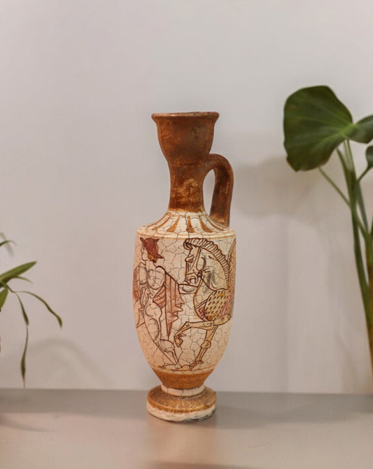 Greek Lekythos Vase Pottery Mid 20th Century, Museum Ancient Greek Replicas