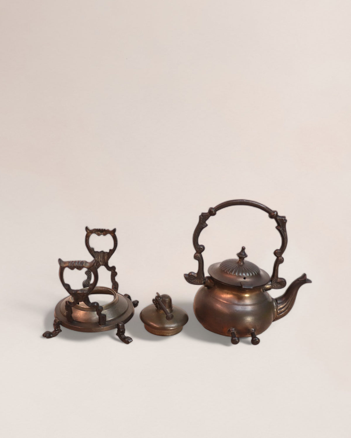 Vintage Mid-20th Century Brass Tilting Hinged Lid Tea Pot Set