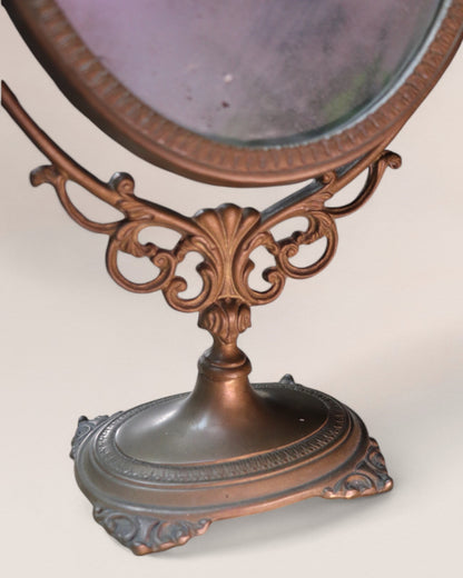 Early 20th Century Vintage Ornate Brass Swinging Pedestal Vanity Mirror