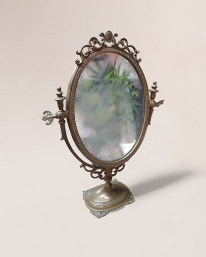 Early 20th Century Vintage Ornate Brass Swinging Pedestal Vanity Mirror