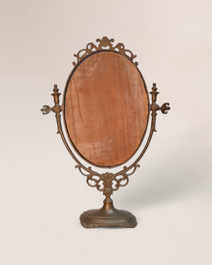 Early 20th Century Vintage Ornate Brass Swinging Pedestal Vanity Mirror