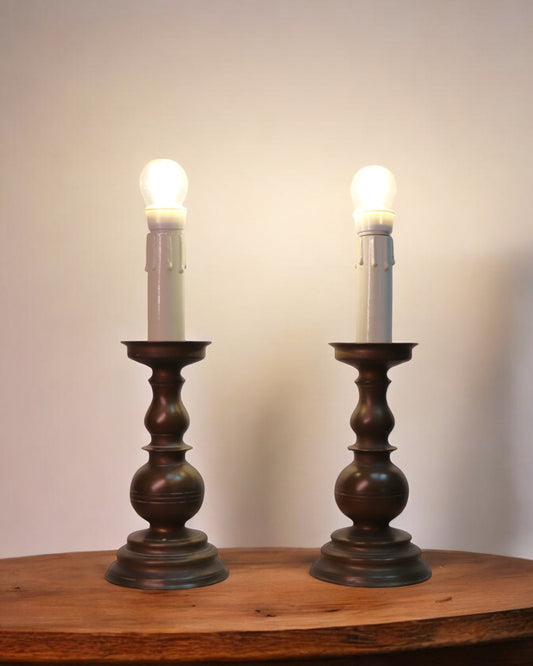 Pair of Late 19th Century Antique Bronze Candelabrum Table Lamps